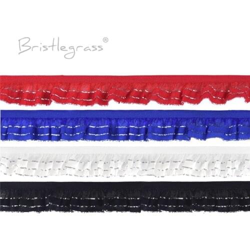 BRISTLEGRASS 5 Yard Silver Glitter Frilly Ruffled Patchwork Lace Trim Solid Elastic Band Kid Hair Tie Headband Tutu Dress Sewing