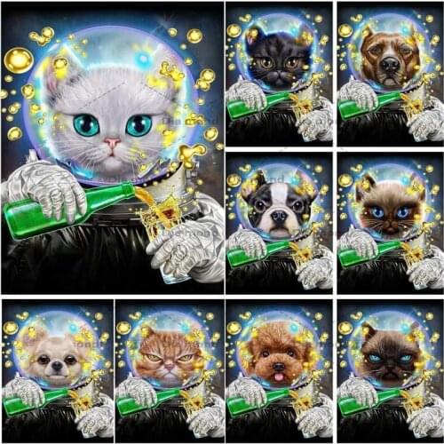 5D Diamond Painting Dog and Cat Full Square/Round Drill Embroidery Animals Mosaic Cross Stitch Picture of Rhinestone Home Decor