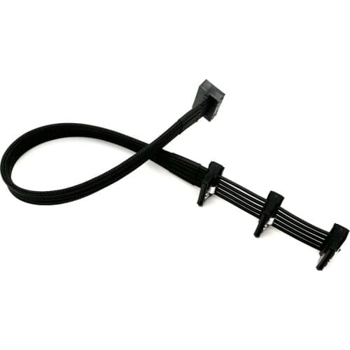 Angitu Black Sleeved SATA 15Pin Male to 3x Female With Latch Power Extension Cable