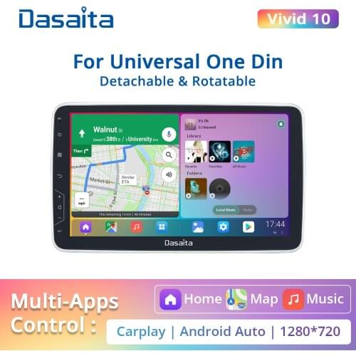 Dasaita Vivid 10.2" Touch Screen 1Din Car Radio Android Auto Carplay Multimedia Video Player Navigation GPS 1280*720 4G 64G