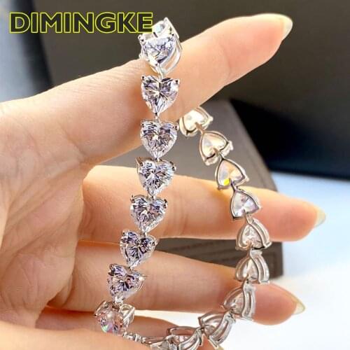 DIMINGKE 7*7MM Heart Shaped High Carbon Diamond Bracelet S925 Sterling Silver Woman Jewelry Wedding Party Lover Gift 15 16 17 CM