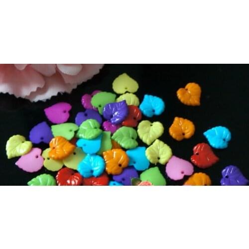 Colorful Acrylic Heart Shape Leaf DIY Handmade loose beads with hole 16mm random mixed without white color 50pcs y1308
