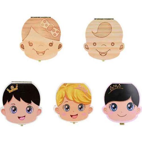 Teeth Box English/French/Russian/Italian/Dutch/Portuga Wooden Milk Teeth Organizer Storage Save Souvenir Case for Kids