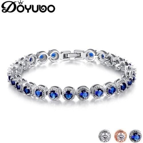 DOYUBO Trendy Luxury Copper CZ Bangle For Women Wedding Full Cubic Zircon Crystal Bracelet Female Fashion Party Jewelry EC005
