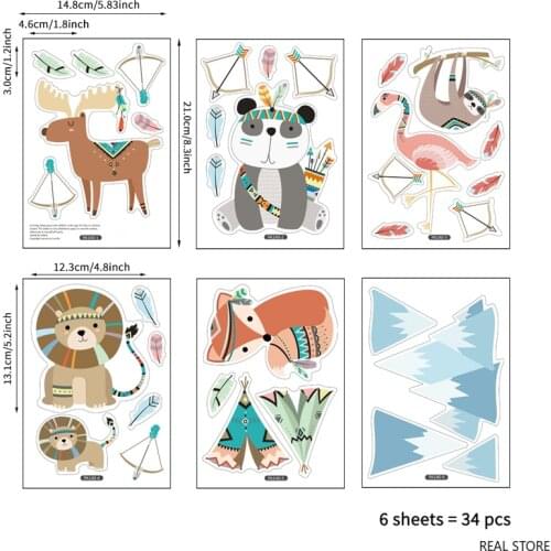 Ins Tribal Animals Wall Sticker DIY Exquisite Lion Fox Inkjet Stickers for Children Living Room Decal Home Nursery Decor