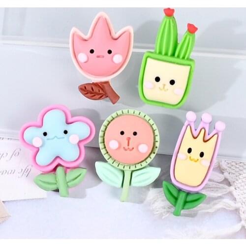 Kawaii Resin Cabochons 100pcs Colorful Cute Flower Plant DIY Jewelry Findings Embellishments Scrapbooking Beads Cameo Material