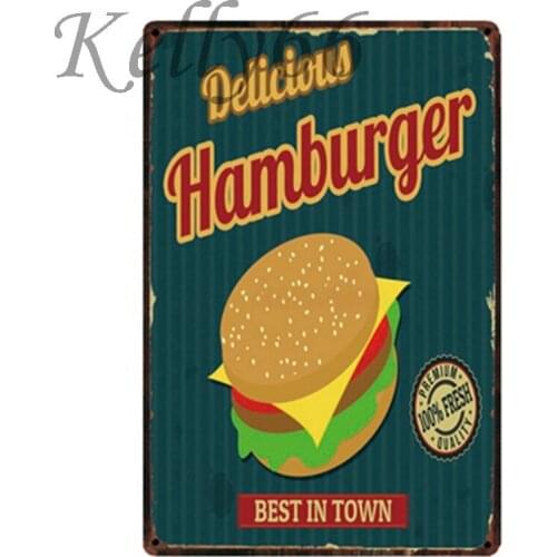 [ Kelly66 ] Delicious Hamburger Metal Sign Tin Poster Home Decor Bar Wall Art Painting 20*30 CM Size y-1726
