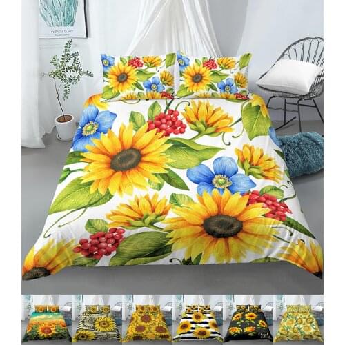 Yellow Sunflowers Duvet Cover Set Flowers Pattern Printed Bedding Set Floral Quilt Cover Bed Set Kids Bed Twin/Queen/King Size