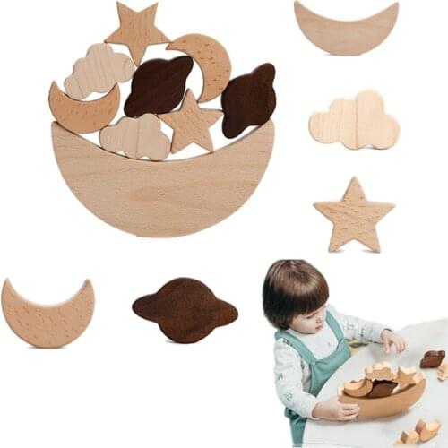 1 Set Baby Wooden Jenga Montessori Blocks Stars Moon Shape Stacking Game Balance Training Constructor Educational Toys Kids Gift