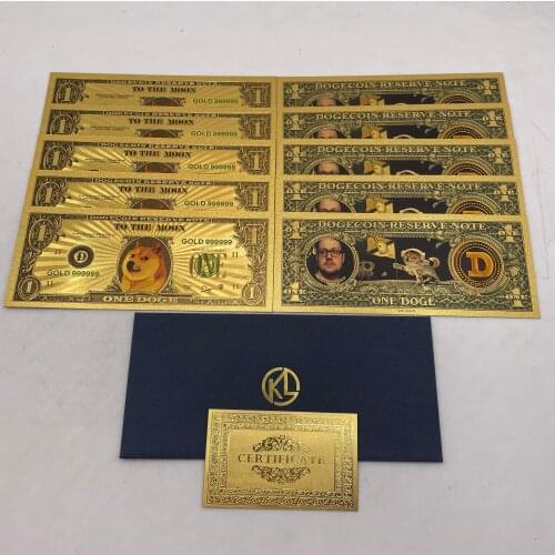 Beautiful WOW Gold Plated Dogecoin Gold Banknote Cute Dogcoin Pattern Dog Souvenir Collection Gifts