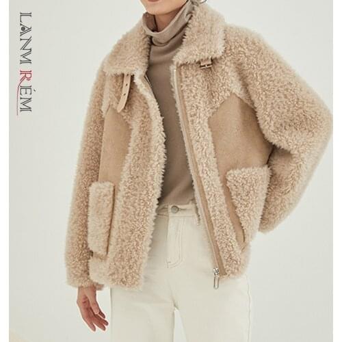 LANMREM 2021 Winter New Fur Wool Blend Coat Women Laple Loose Pocket Long Sleeve Warm Trick Fashion Coats Female 2W348