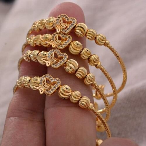 4pcs/lot Small Bangle for Girls/Baby Gold Color Charm Beads Bracelet Bell Bead Butterfly Jewelry Child Party Gifts