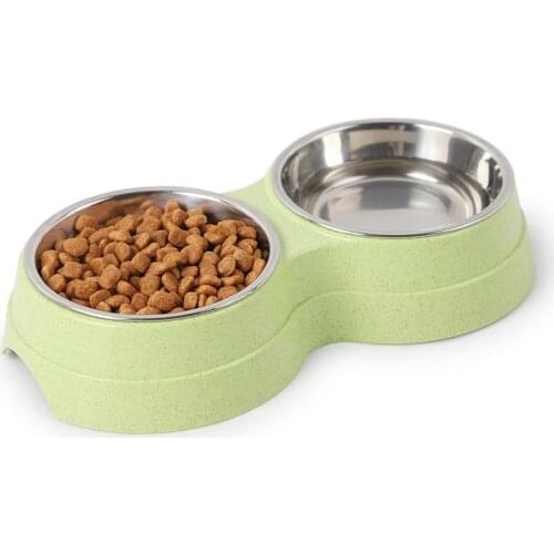 Dog Bowls Double Stainless Steel Non-Slip Removable Cat Drinking Water Cartoon Frog Steel Feeder Wear-Resistant Pets Supplies