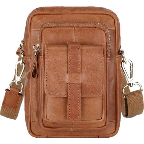 Multifunctional leather mens waist bag casual fashion crazy horse leather retro shoulder bag wear belt waist bag