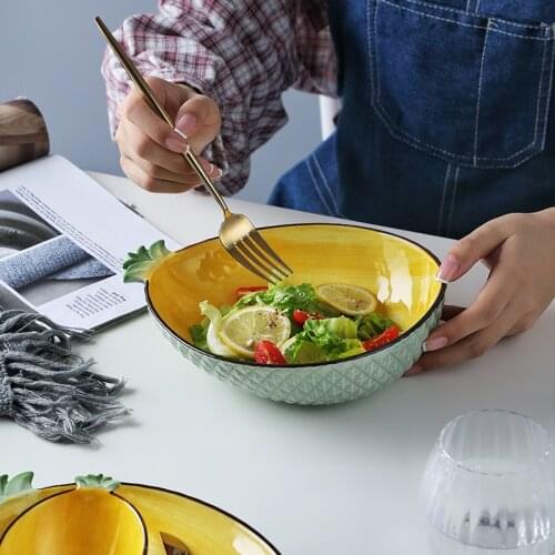 Fashion Creative Personality Pineapple Ceramic Bowl Cute Girl Heart Plate Rice Salad Fruit Dessert Bowl Tableware dinner plates