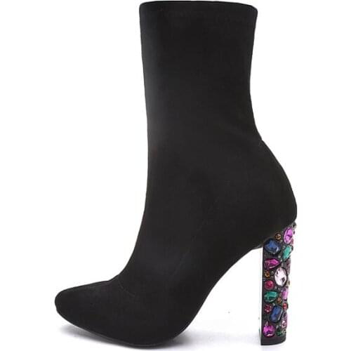 Carpaton 2019 Winter New Top Quality womens elastic boots high heel boots sexy colorful diamond thick heel round toe booties