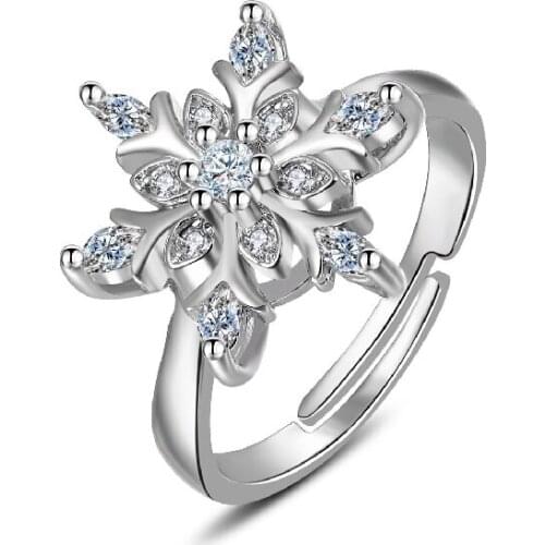 Charm Rings 925 Silver Jewelry Snowflake Shape Zircon Gemstone Open Finger Ring for Women Wedding Promise Party Gift Accessories