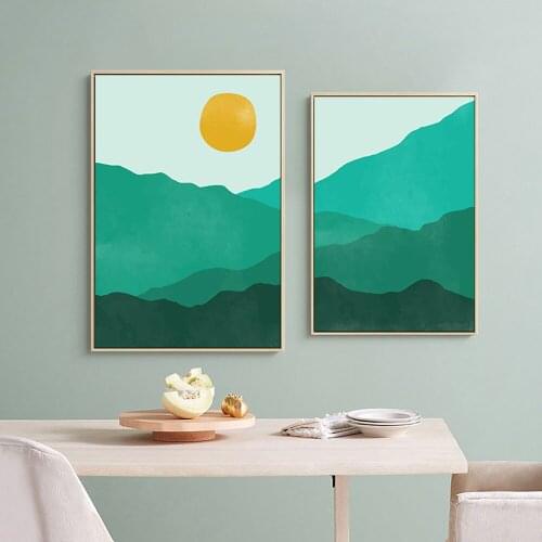 Green Abstract Mountain Posters and Prints Canvas Painting Art Wall Pictures for Living Room Modern Abstract Home Decoration