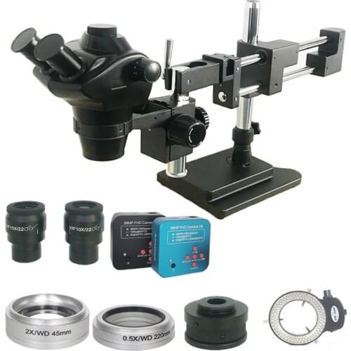 Soldering Industrial double arm boom 4X-100X Simul-focal Trinocular Stereo Microscope +38MP HDMI digital USB Electronic camera