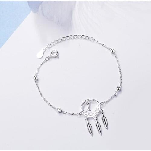 Simple Retro Pattern Literature Dream Catcher 925 Sterling Silver Temperament Female Trendy Resizable Bracelets SBR085