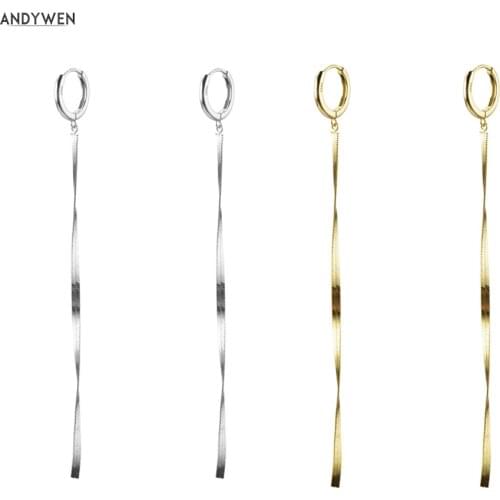 ANDYWEN 925 Sterling Silver Gold Long Chain Earring Plait Line Luxury Women Crystal Luxury Gold Statement Fashion Party Jewelry