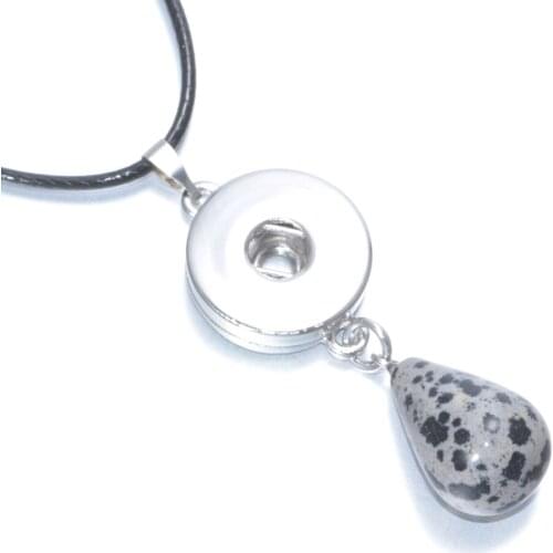 Grey Color Natural Stone Water Drop Shape 18mm Snap Button Jewelry Pendant Necklace Snap Jewelry Fit 18mm Snap Buttons DZ0125h