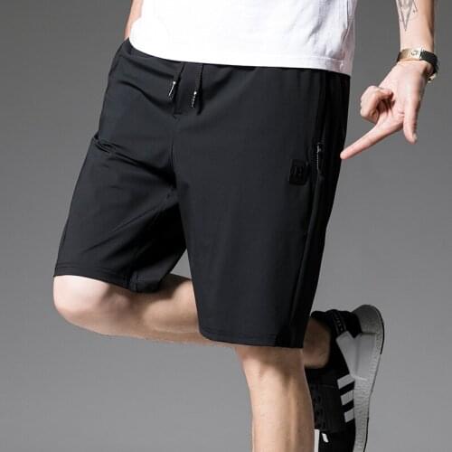 New Mens Casual Trend Loose Quick-Drying Shorts Ice Silk Five-Point Pants Zipper Sweatpants Large Size Cool Down