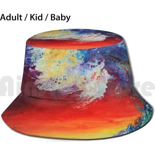 Island Wave Sun Hat Foldable UV Protection Seascape Ocean Sea Coast Coastline Beach Foam Surf Waves Tides Low Tide