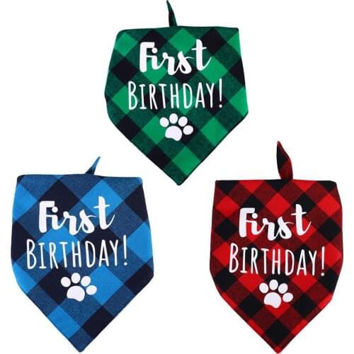 Dog First Birthday Bandana Plaid Dog Bibs Reversible Dog Scarves for Cats Small Medium Large Dogs