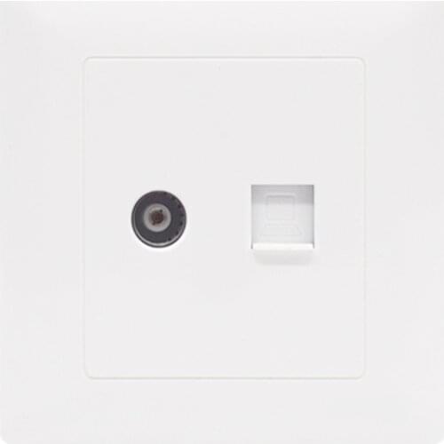 Superior Quality 86 Type RJ45 TV Antenna+Network AdapterCoaxial Wall Mount Output Faceplate Panel Socket