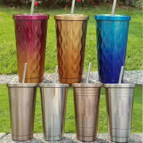 Star Daddy Thermos Bottle with LOGO Diamond Gradient Stainless Steel Straw Cup Coffee Cup Mug