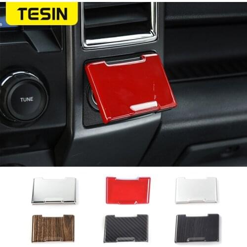 TESIN Car Styling Electrical Socket Power Supply Souce Plug Cigar Lighter Cover Trim for Ford F150 Raptor Decals 2015