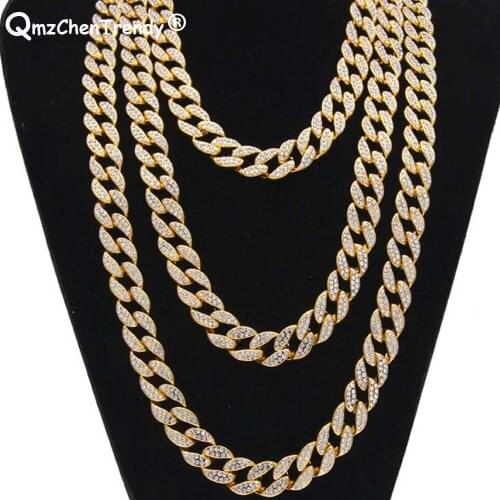 Top Quality Iced Out Bling Rhinestone Miami Cuban Link Chain Mens Hip hop Necklace Jewelry 15mm width 18/20/24/28 Inch