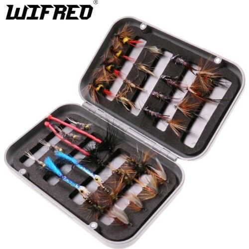 Wifreo 32Pc/Box Trout Nymph Fly Fishing Lure Dry/Wet Flies Ice Fishing Lures Wobblers isca Artificial Bait with Box for Fishing