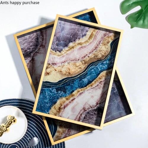 Mirror Tray Rectangle Glass Rock Tray Fruit Snack Plate Cup and Coffee Table Decoration Storage Plate Household Living Room