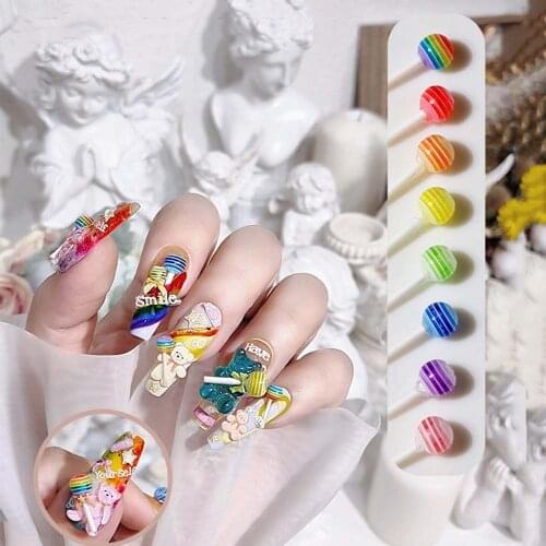 Kawaii Lollipop Nail Art Jewelry Charm Ornament Summer Mixed Mini Cartoon Candy 3D Nail Decoration Sweet Girl Manicure Accessori