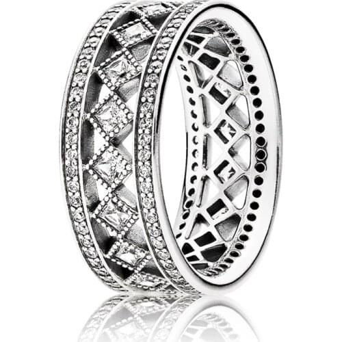 Hot Sale 925 Sterling Silver Square Vintage Fascination Clear CZ Ring For Women Elegant Fashion Jewelry Making