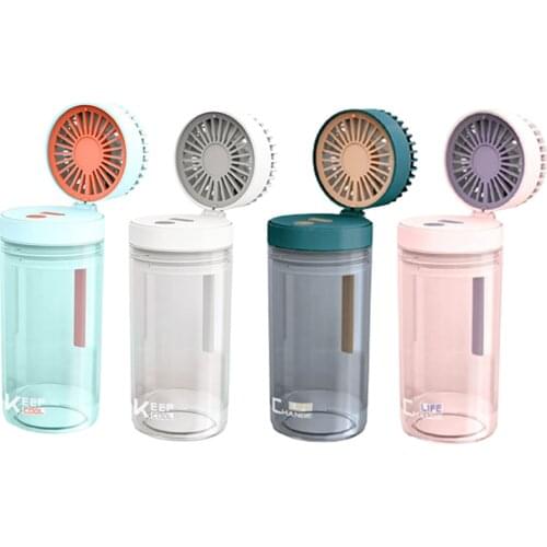 Summer Holiday 2 In 1 Electric Fan 400ML Water Cup 3 Gears Wind Speed 500mAh Battery Handheld Desktop Fan For Outdoor Camp