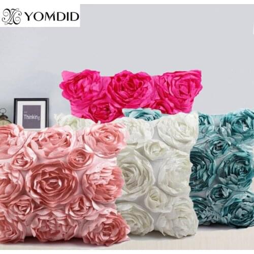 3D roses embroidered Cushion cover rose Pattern Pillowcase Wedding Party Home Sofa car decoration European style Pillow cover
