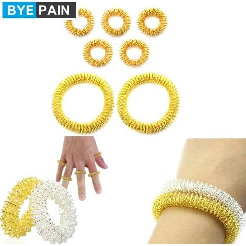 BYEPAIN 5Pcs Acupressure Massage Rings + 2Pcs Wrist Massage Rings, Chinese Medicine Pain Therapy Finger Circulation Massage Ring