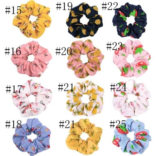 60pc/lot 2020 New Women Chiffon Floral Fruit Print Spring Bright Color Hair Scrunchies,Hair Bands,Girl Hair Tie ,Ponytail Holder