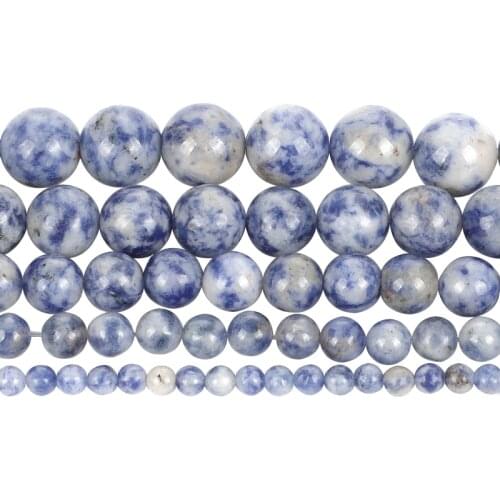 Natural Blue-Vein Stone Beads Gemstones Round Loose Beads For Jewelry Making Bracelets Needlework DIY Accessories Strand 4-12MM