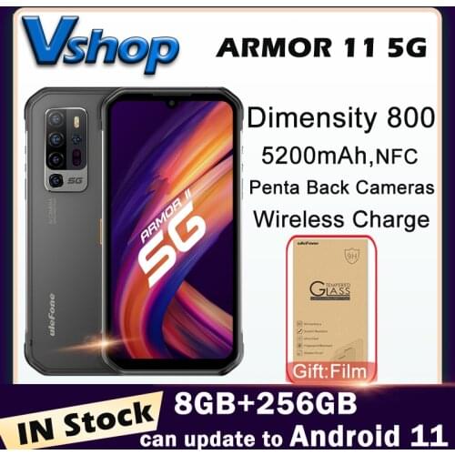 Ulefone Armor 11 5G IP68/IP69K Waterproof Rugged Mobile Phone 8GB+256GB 5200mAh 6.1"Android 10 Smartphone NFC Wireless Charge