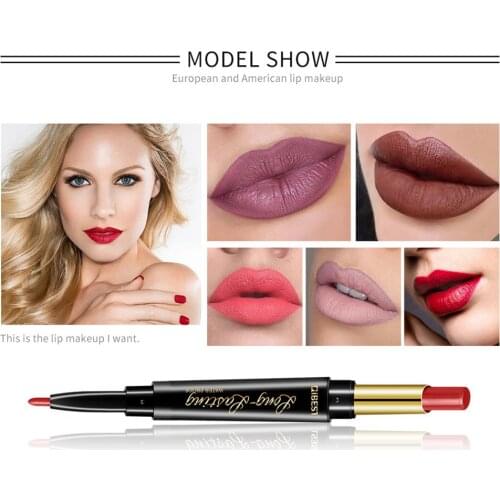 Double Ends 15 Colors Matte Lipstick Lipliner Pencil Waterproof Moisturizing Cosmetics Long Lasting SANA889