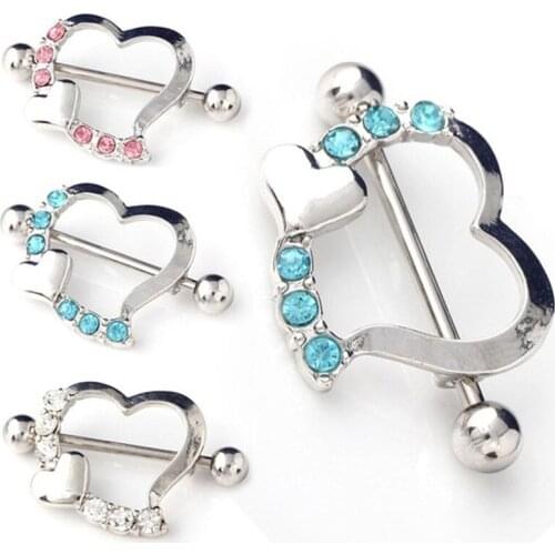 European and American fashion double peach heart chest ring crystal heart-shaped chest nail pierced jewelry