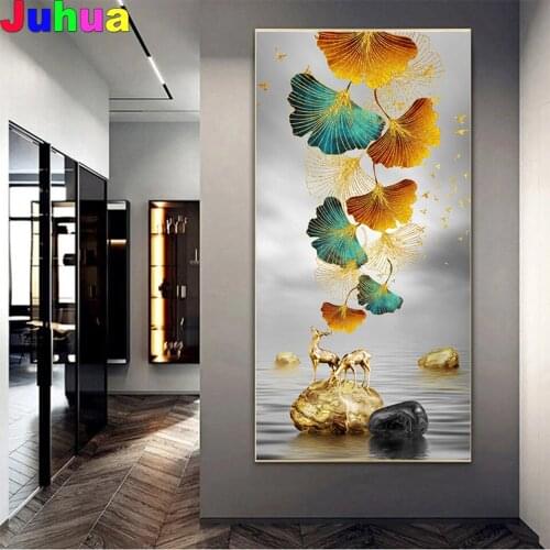 Ginkgo biloba 5d Diy diamond painting stitch modern Wall artwork,mosaic 5d abstract golden deer diamond embroidery nordic decor