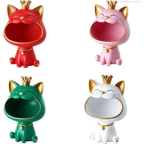 HX6D Cute Lucky Cat Statue Sculpture Table Decoration Miniature Figurine Sundries Storage Box Modern Living Room Desk Home Decor