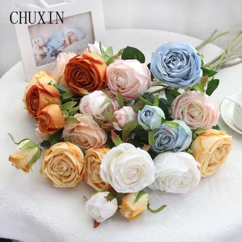 Artificial Silk Flower Trident Princess Rose Wedding Flower Arrangement Home Desktop Furnishings Fake Flower Decoration Props