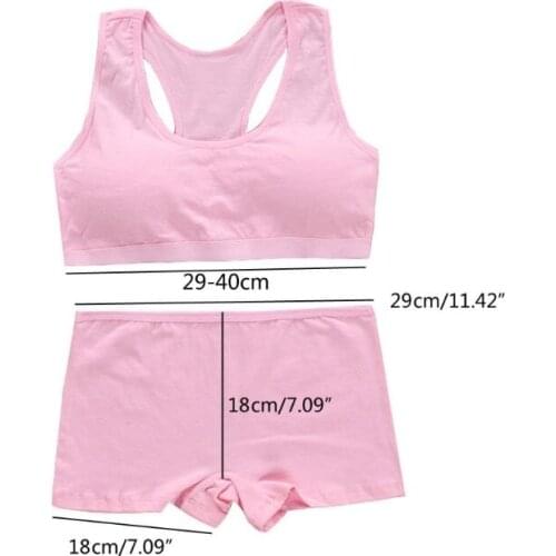 Teens Girls Sports Bra Set Puberty Underwear Cotton Training Bra with Briefs Wholesale