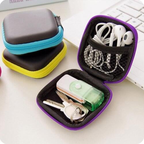 Earphone Storage Box Beautiful Protective Square Earphone Protective Storage Box Pouch for U Disk Memory Card Earphones Storage